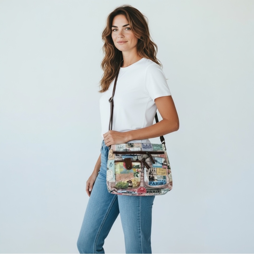 Relic Paris Themed Faux Leather Travel Crossbody Purse OS